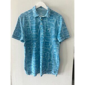 Tommy Bahama Hawiian Tropical 100%‎ Pima Cotton Polo Size Medium Blue Flowers